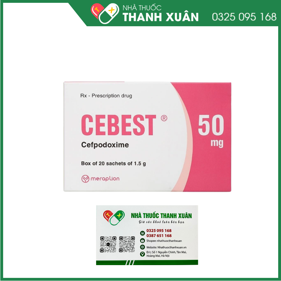 Cốm pha hỗn dịch Cebest 50mg trị một số bệnh nhiễm khuẩn hô hấp, tiết niệu